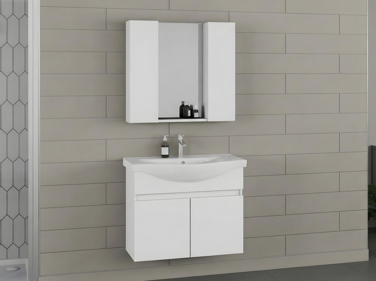 Set mobilier de baie (2 piese), Hanah Home, Sole 80, Alb mat - view 2