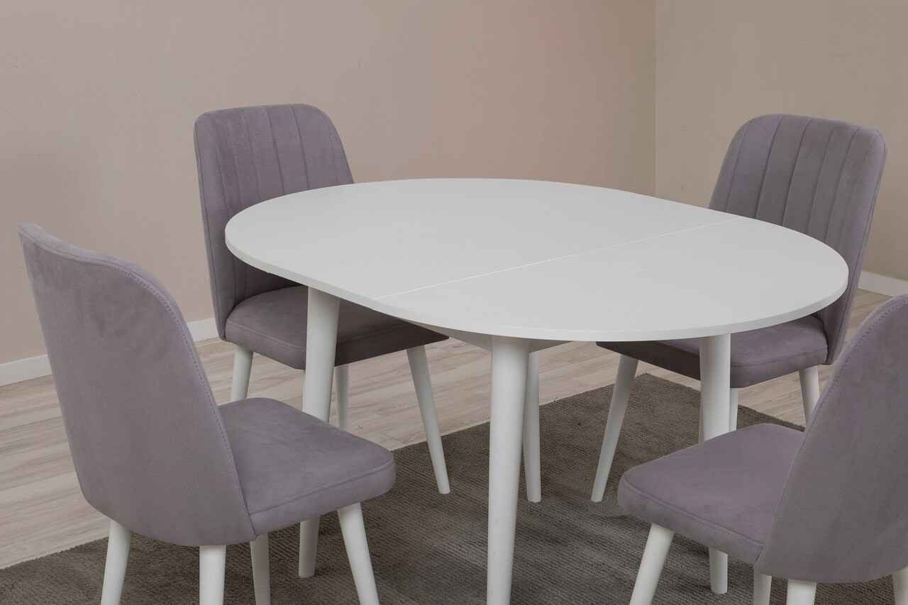 Set masa extensibila si scaune, Hanah Home, Vina 0701, Alb/Gri - imagine 5