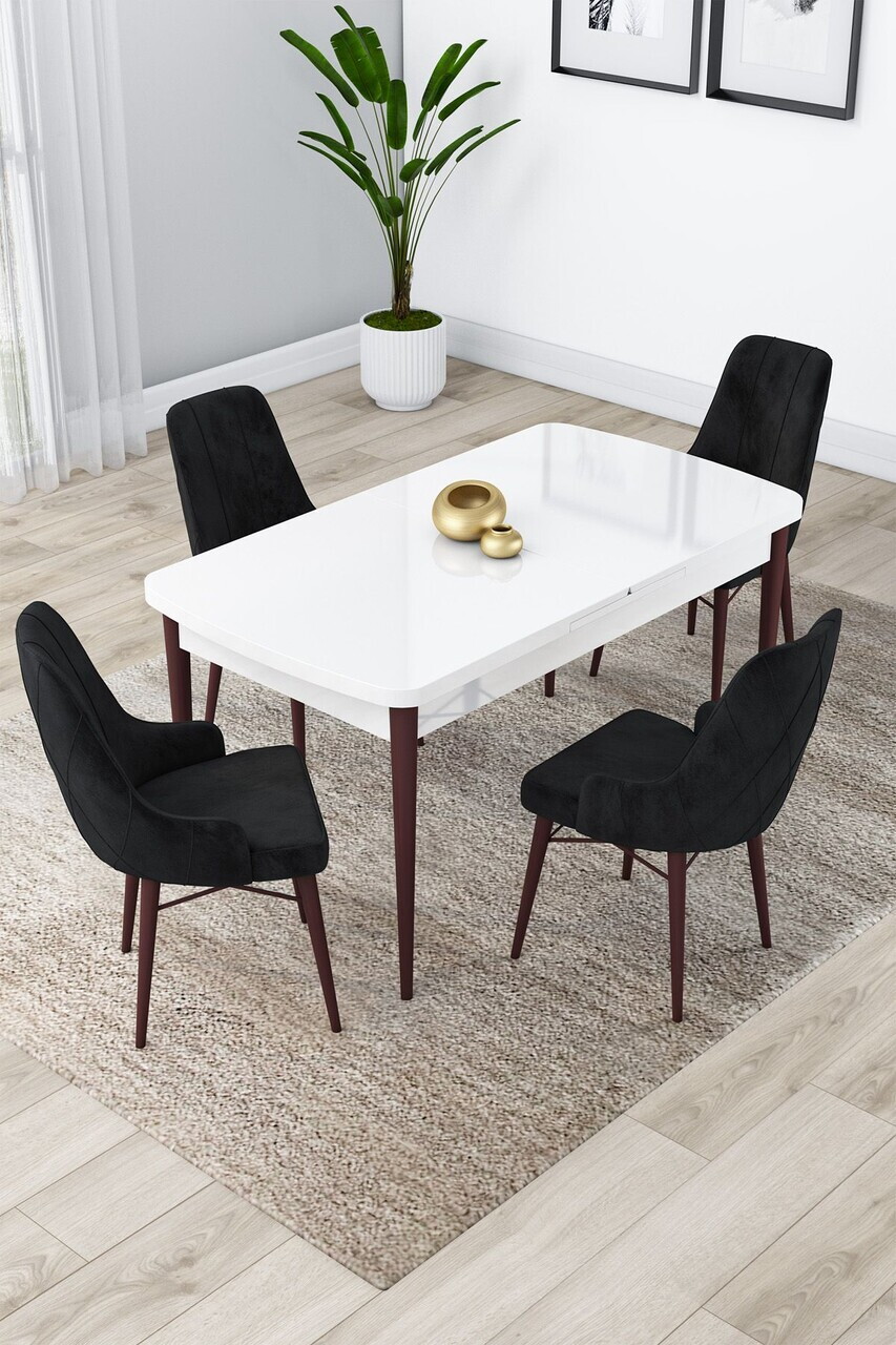 Set masa extensibila si scaune (5 piese), Hanah Home, Lia, Alb / Nuc / Negru