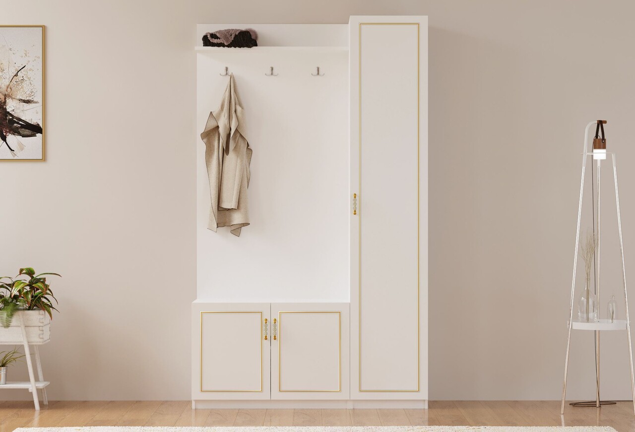 Cuier de perete, Rabi, Rb-092, 120x200x35 cm, Alb mat - 1 | YEO