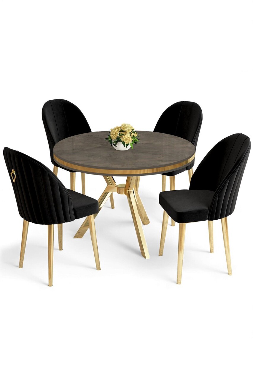 Set masă și scaune (5 bucăți), Hanah Home, Mos, Antracit / Aur / Negru - view 2