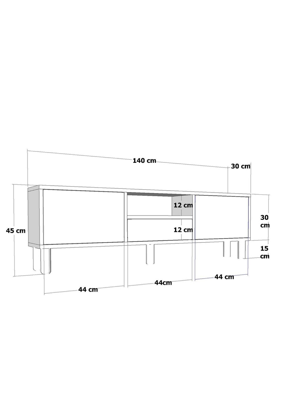 Comoda TV, Hanah Home, 1310-DROP-1, 140x45x30 cm, PAL , Stejar antracit / safir