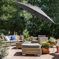Umbrela pentru terasa, gradina, plaja, Songmics, D270 cm, 32 LED-uri cu incarcare solara, protectie solara UPF 50+, gri