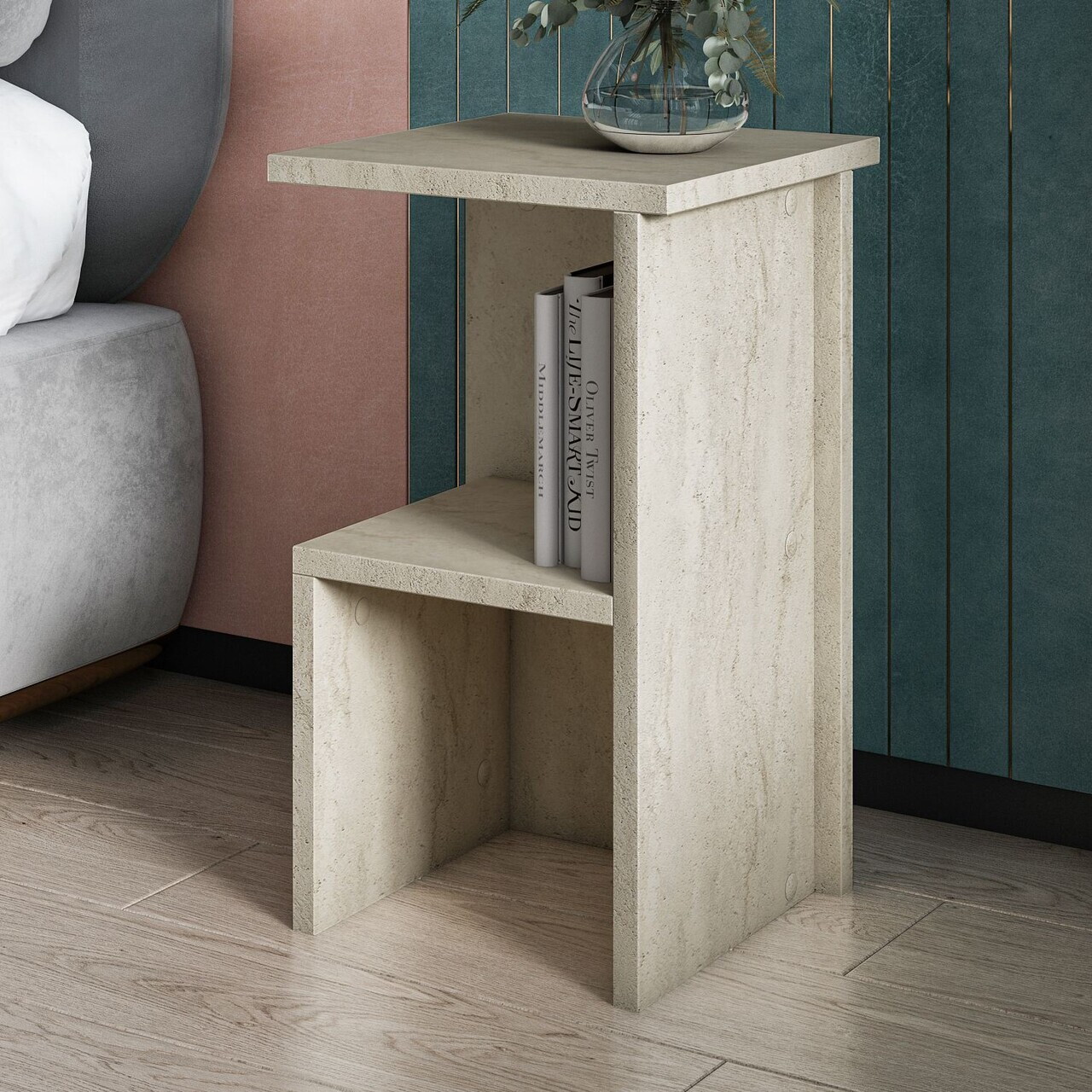 Noptiera, Hanah Home, Roisin, 29.6x50x29.6 cm, PAL, Travertin — imaginea 3