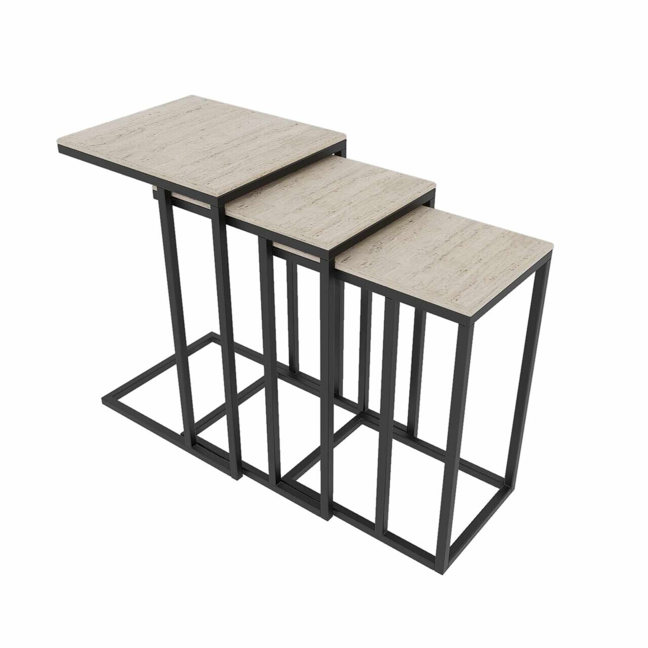 Set masute 3 piese, Hanah Home, Mira, Negru / Travertin — imaginea 3