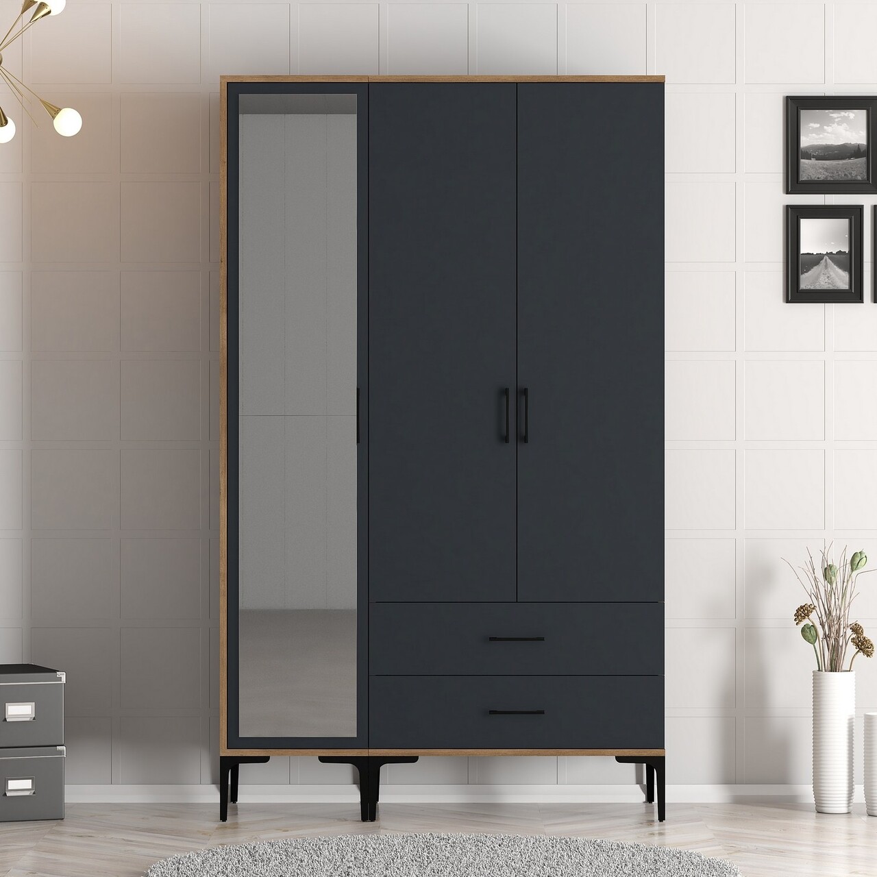 Dulap pentru haine, Hommy Craft, Kumsal RT, 120x47.5x201.4 cm, PAL, Nuc / Antracit - 1 | YEO