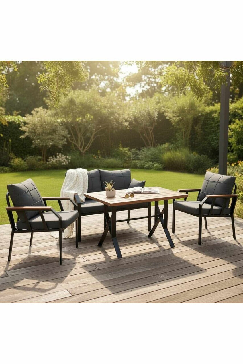 Set mobilier de gradina Hanah Home Nergiz 2+1+1 Metal Albastru inchis