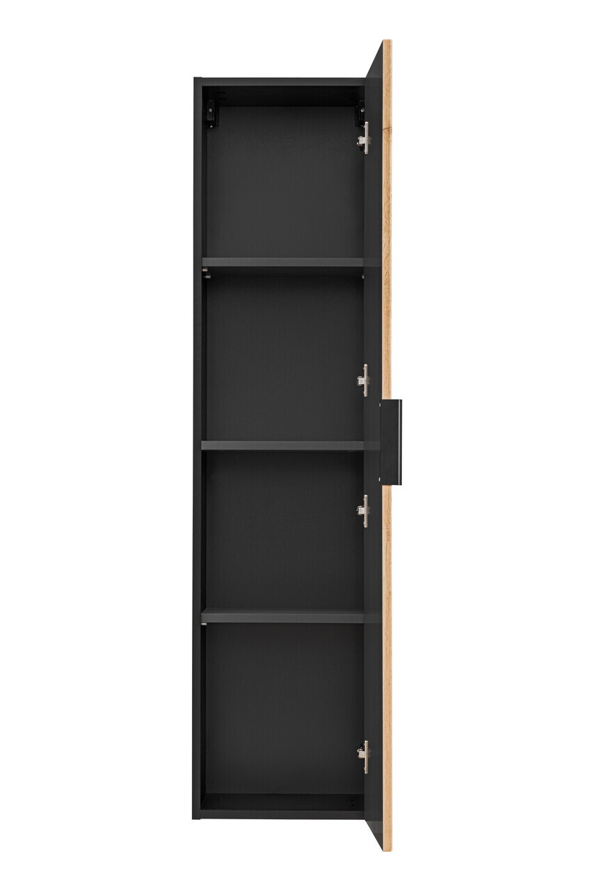 Dulap inalt cu usa, cu fixare pe perete, Xilo Black, Comad, 35x25x140 cm, MDF/PAL laminat, stejar wotan/gri piatra — imaginea 3