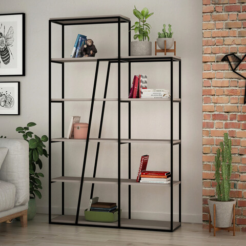 Corp biblioteca, decortie, pal kitaplık, 110x178x29 cm, mocha deschis / negru