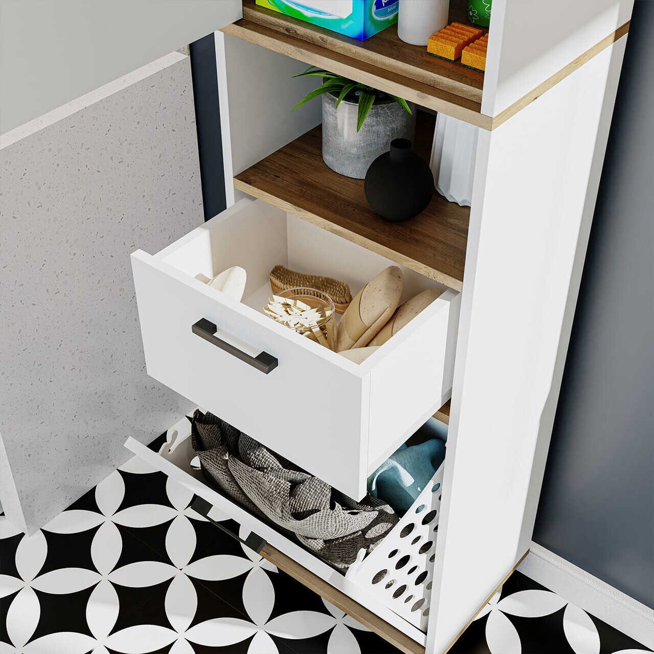 Dulap multifunctional, Hanah Home, 2530, 45x200x35 cm, PAL MELAMINAT, Pin Atlantic / Alb — imaginea 6