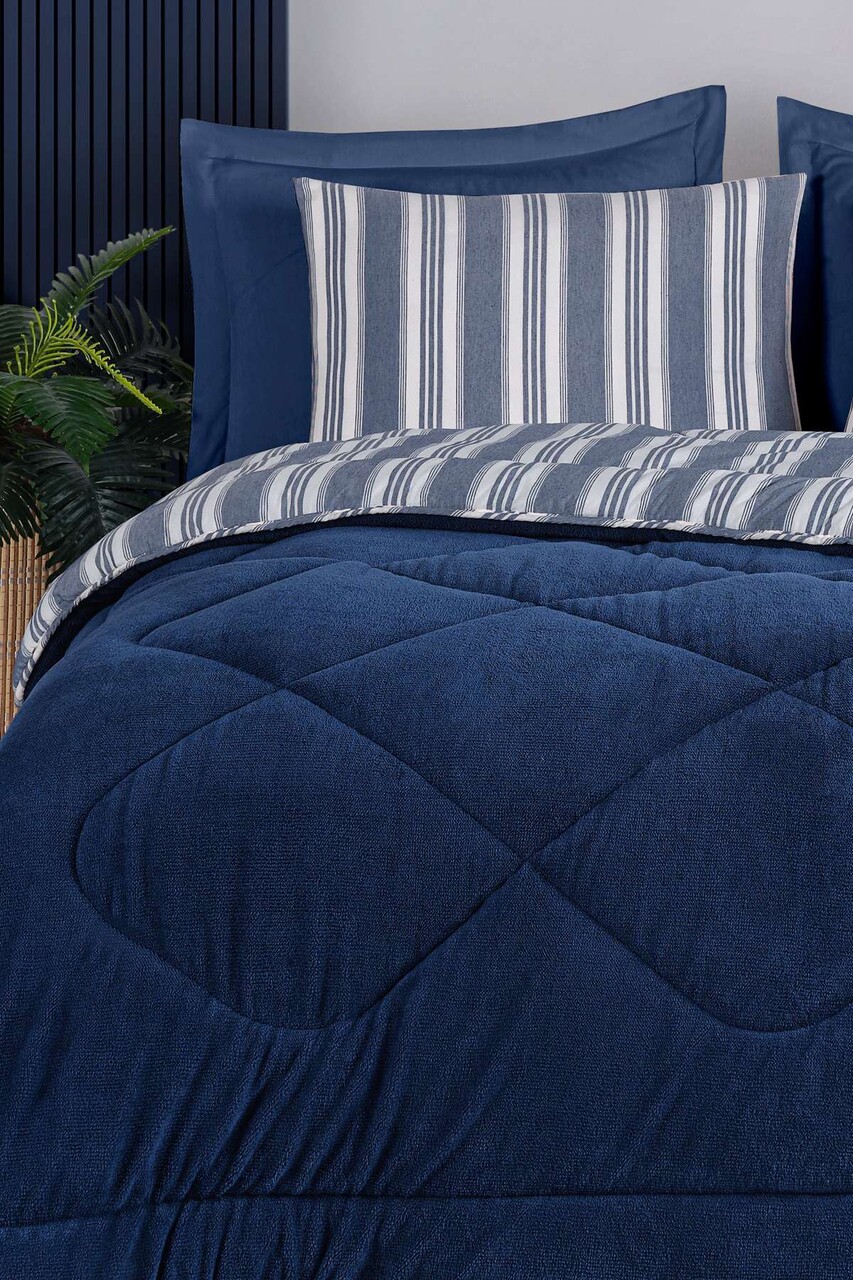 Set cuvertura si perna, L'essentiel Maison, Soft Line, Albastru navy - view 2