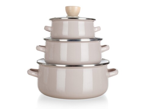 Set 3 cratite emailate cu capac Naturela, Banquet, 14/18/22 cm