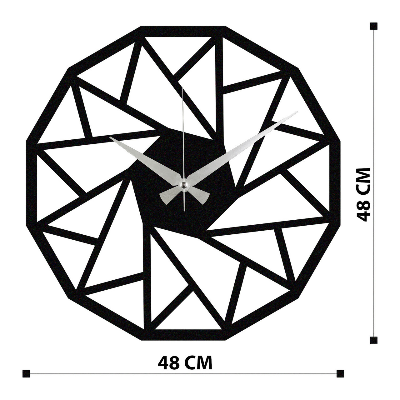 Ceas de perete, Enzoclock - S007, metal, 48 x 48 cm, negru