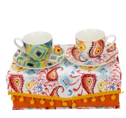 Set 2 cesti cu farfurie pentru cafea, Samba II Brandani, 50 ml, portelan
