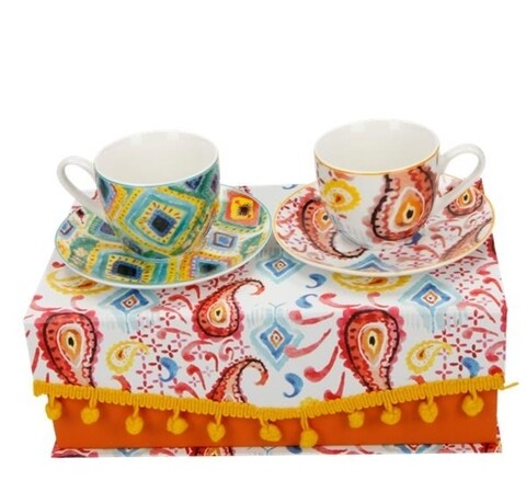 Poza Set 2 cesti cu farfurie pentru cafea, Samba II Brandani, 50 ml, portelan