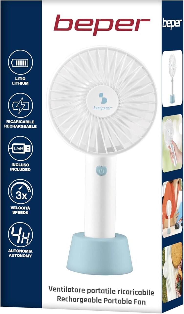 Ventilator USB, Beper, 4W, 3 viteze, alb/albastru