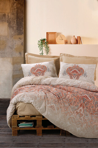 Lenjerie de pat pentru o persoana Single XXL (DE), Loreta - Beige, Cotton Box, Bumbac Ranforce