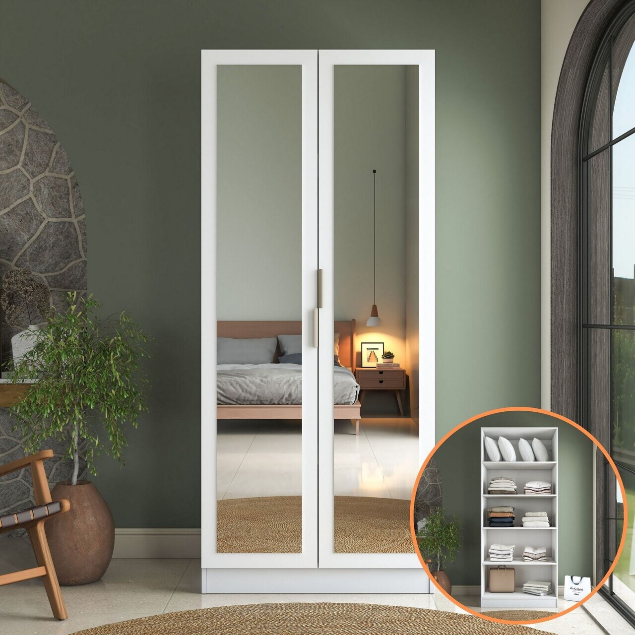 Dulap pentru haine, Hanah Home, BA231, 90x210x57.5 cm, PAL melaminat, Alb - view 3