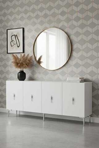 Consola, Hanah Home, Ayshe 180, 180x75x32 cm, Alb / Argintiu