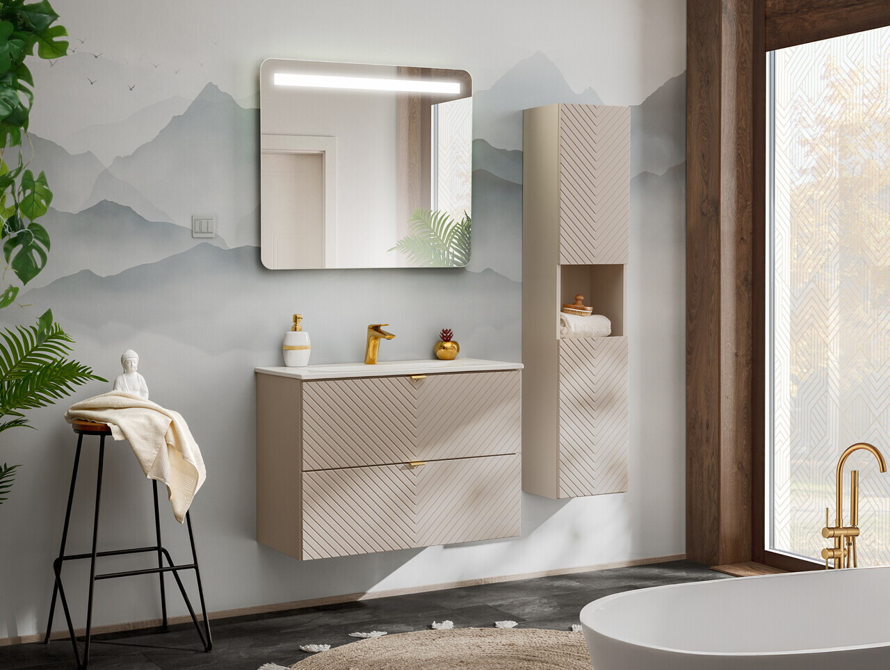 Dulap inalt cu usi, cu fixare pe perete, Viva Cashmere, Comad, 30x25x140 cm, MDF/PAL laminat, casmir mat — imaginea 6