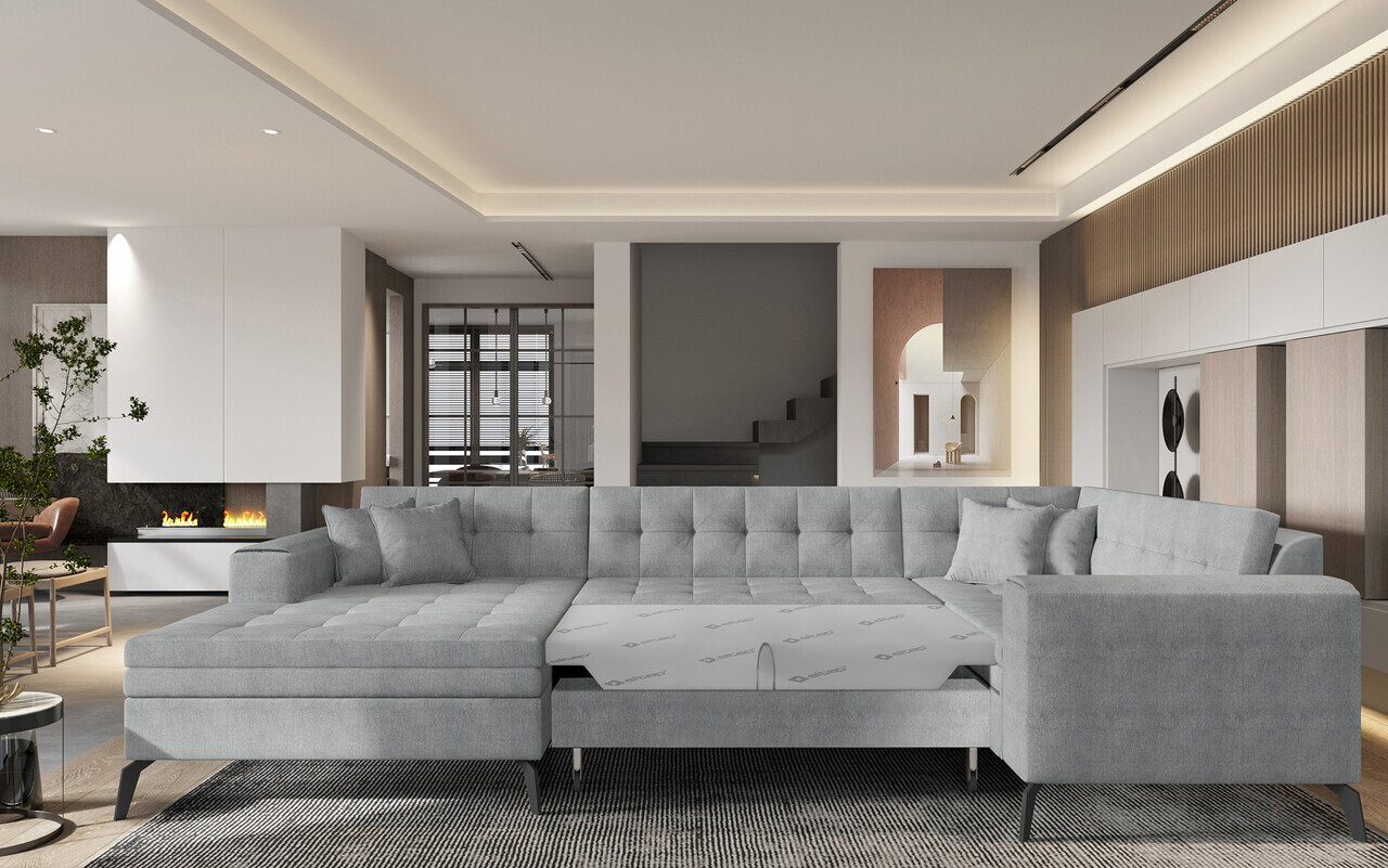 Coltar extensibil stanga 5 locuri ELTAP, MON-LT-04GO, Montez, 340x180x93 cm, lemn/poliester, gri deschis - view 2