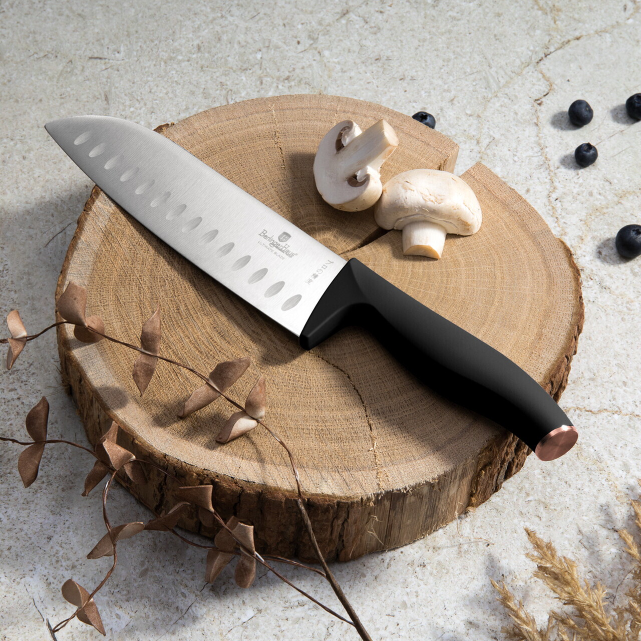 Set 5 cutite cu suport rotund Berlinger Haus, Black Rose, inox/bambus, negru/natur - imagine 12