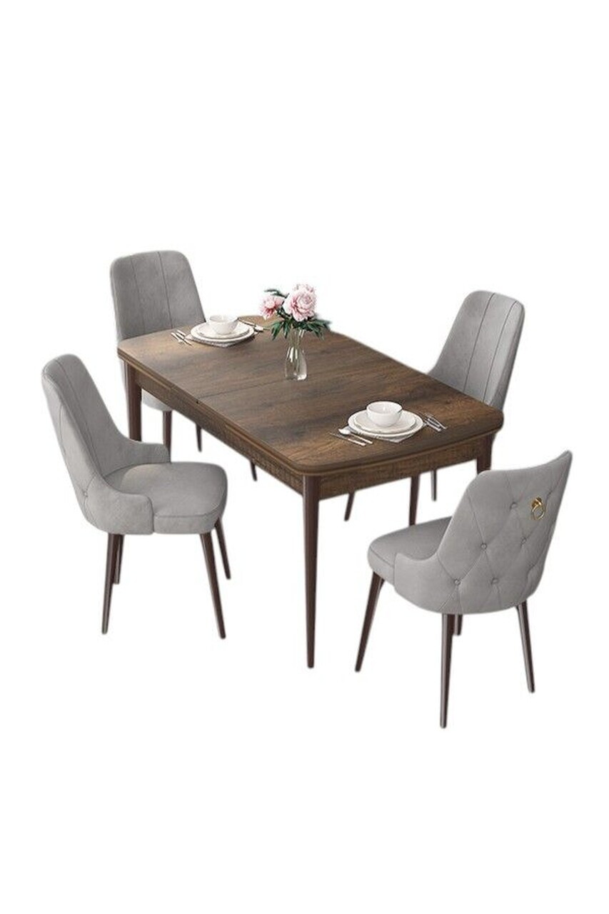 Set masa extensibila si scaune (5 piese), Hanah Home, Nex, Model baroc din lemn / Gri — imaginea 2