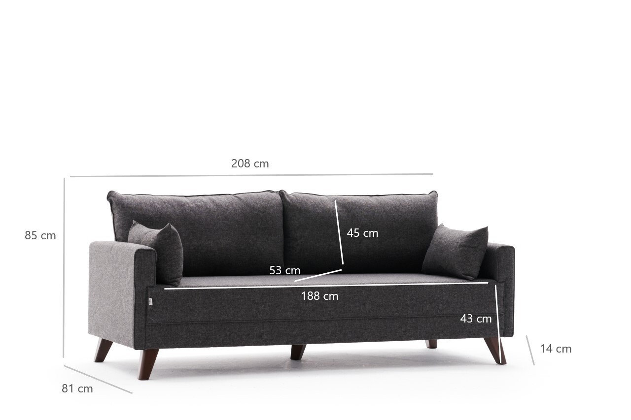 Canapea Extensibila Bella, Balcab Home, 3 Locuri, 208x81x85 Cm, Lemn, Antracit