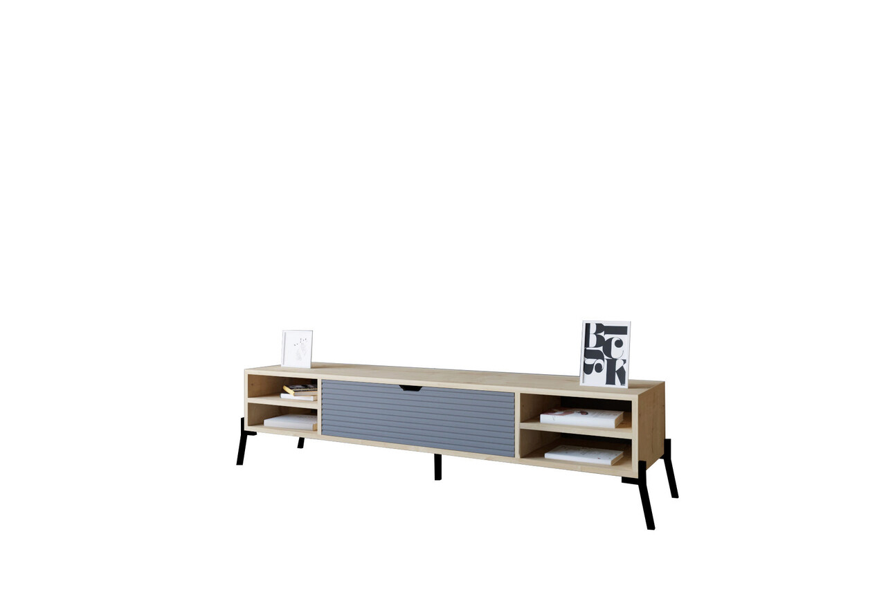 Comoda TV, Puqa Design, Santa, 160x36x40 cm, PAL, Stejar safir / Antracit - 2 | YEO