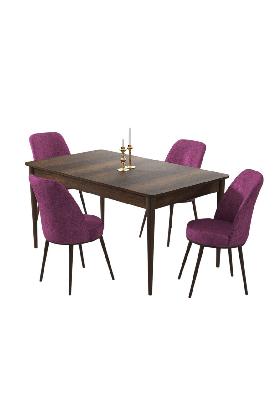 Set masa si scaune (5 piese), Hanah Home, Pir, Model baroc din lemn / Violet — imaginea 2