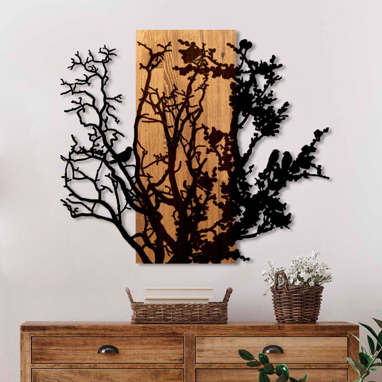 Decoratiune de perete, About Dry Grasses, Lățime: 68 cm, Nuc / Negru