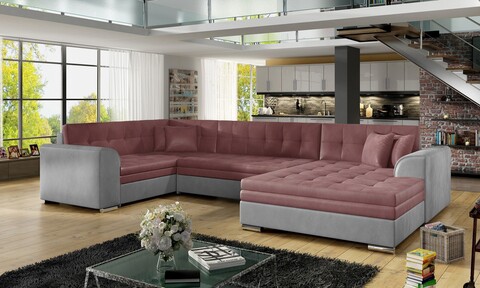 Coltar extensibil dreapta 5 locuri ELTAP, Damario, 338x189x78 cm, lemn/poliester, roz/gri