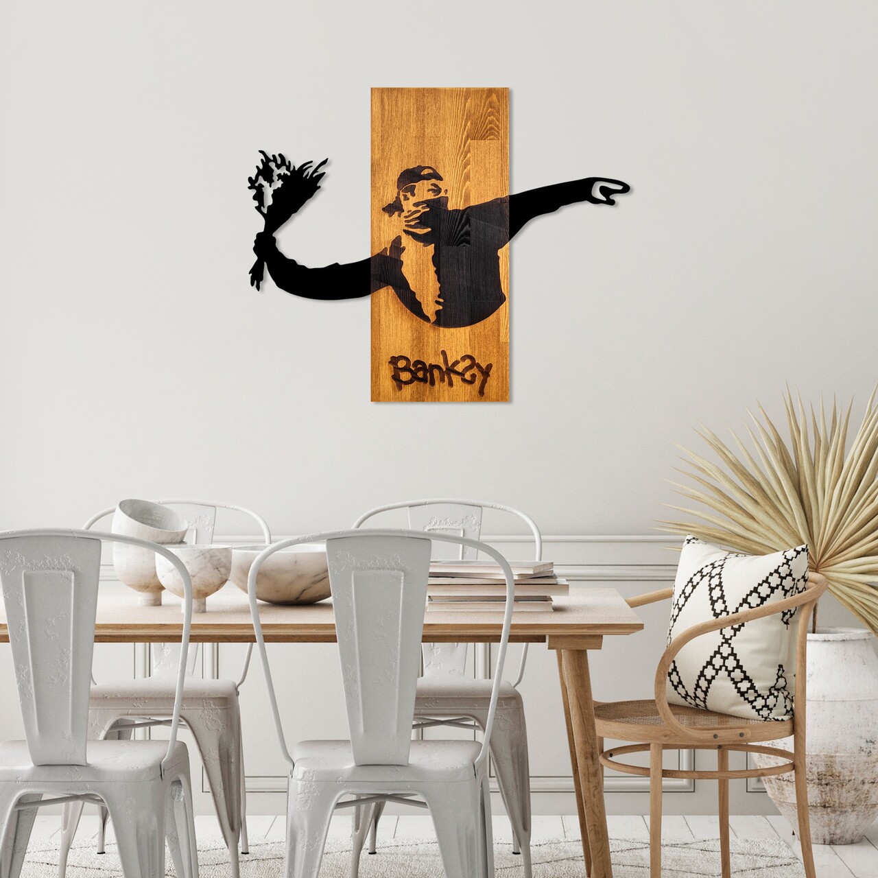 Decoratiune de perete, Banksy, Lățime: 69 cm Înălțime: 58 cm Adâncime: 3 cm, Nuc / Negru - view 3