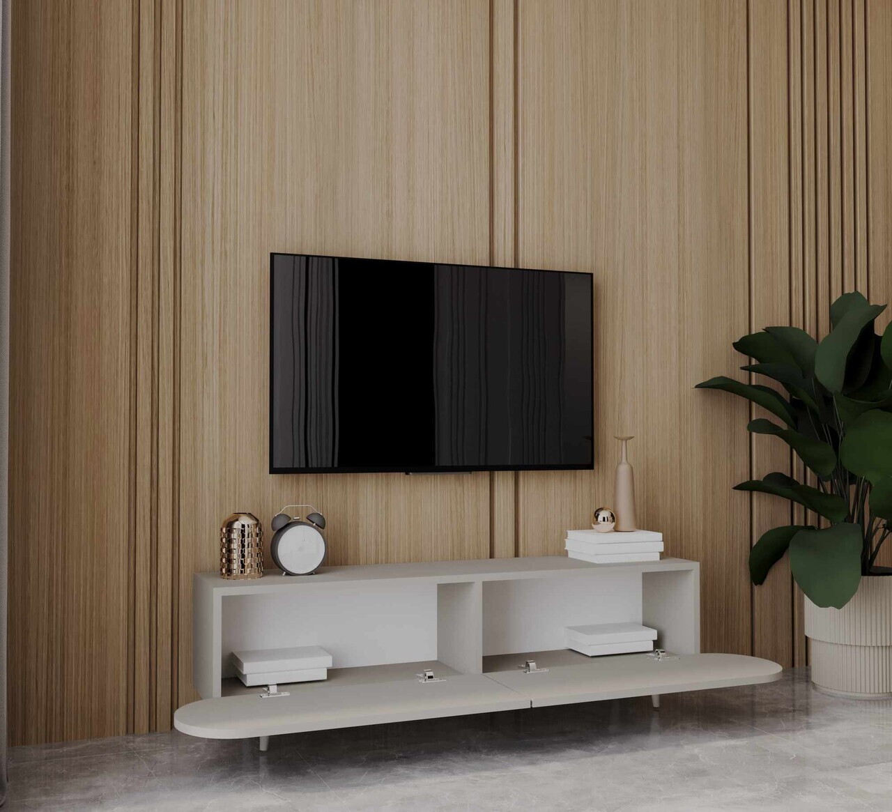Comoda TV, Hanah Home, Regulus 140, 140x49x30 cm, MDF, Gresie - view 2