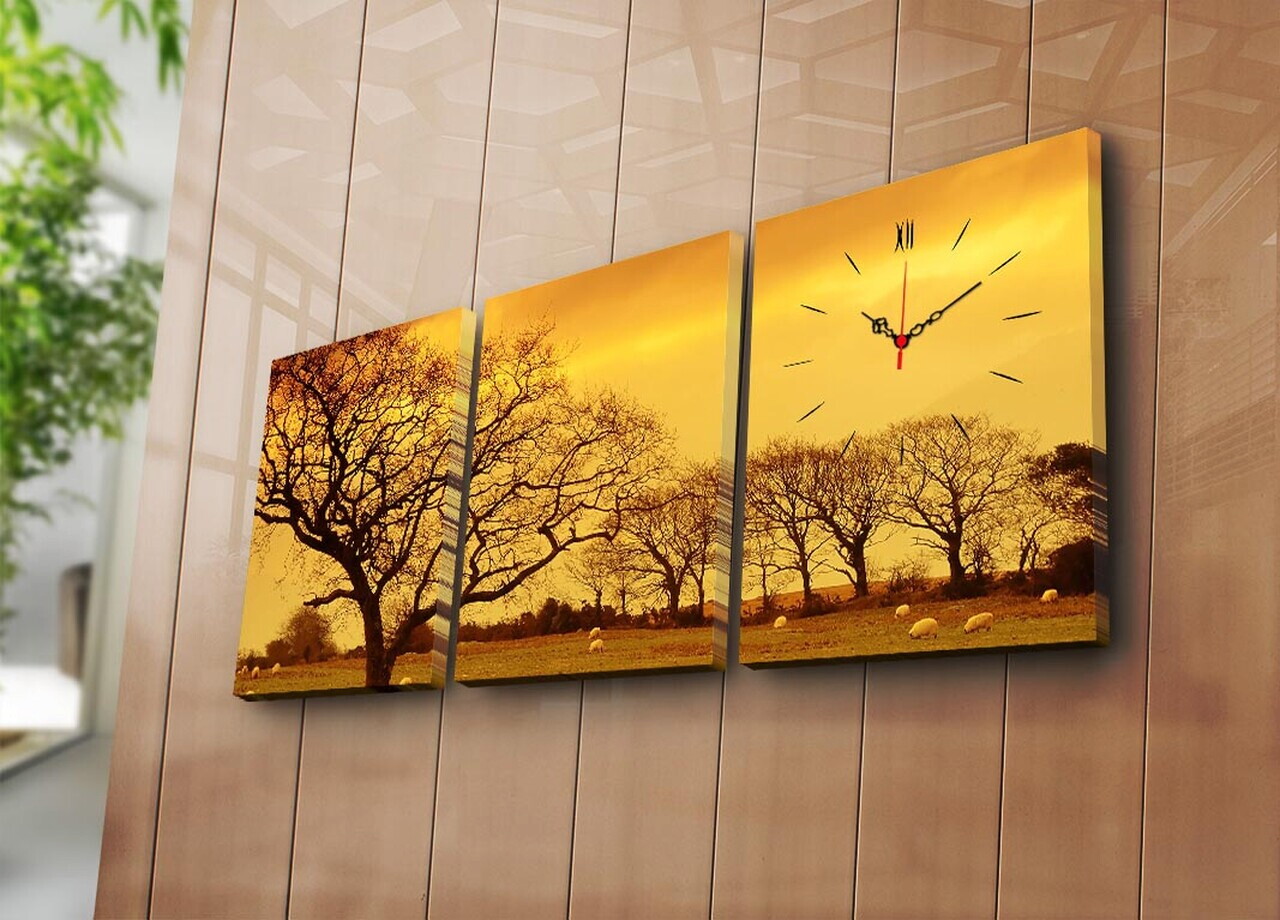Ceas de perete, 3P3040CSMOR-7, PÂNZĂ DIN PIELE ÎNTOARSĂ, 30 x 40 cm, 3 piese, Multicolor — imaginea 2