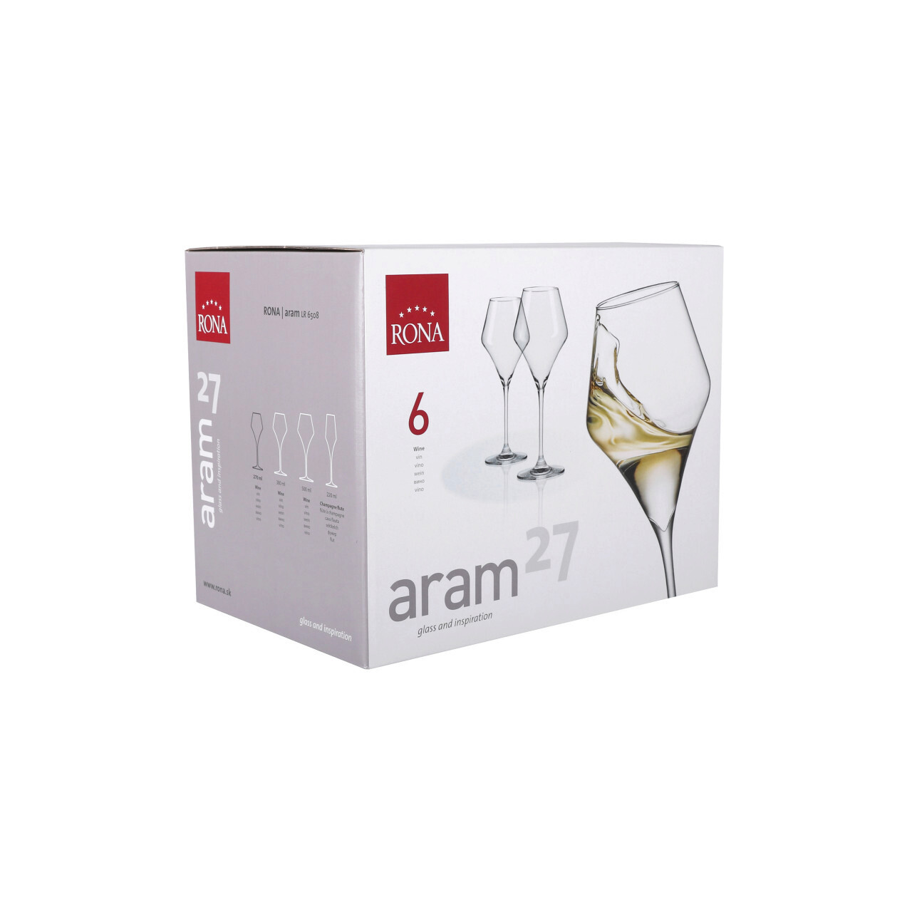 Set 6 pahare pentru vin Aram, Rona, 270 ml, sticla, transparent