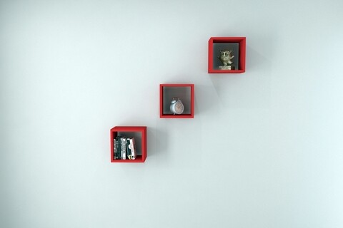 Set 3 rafturi pentru perete raffline, 30x22x30 cm, rosu
