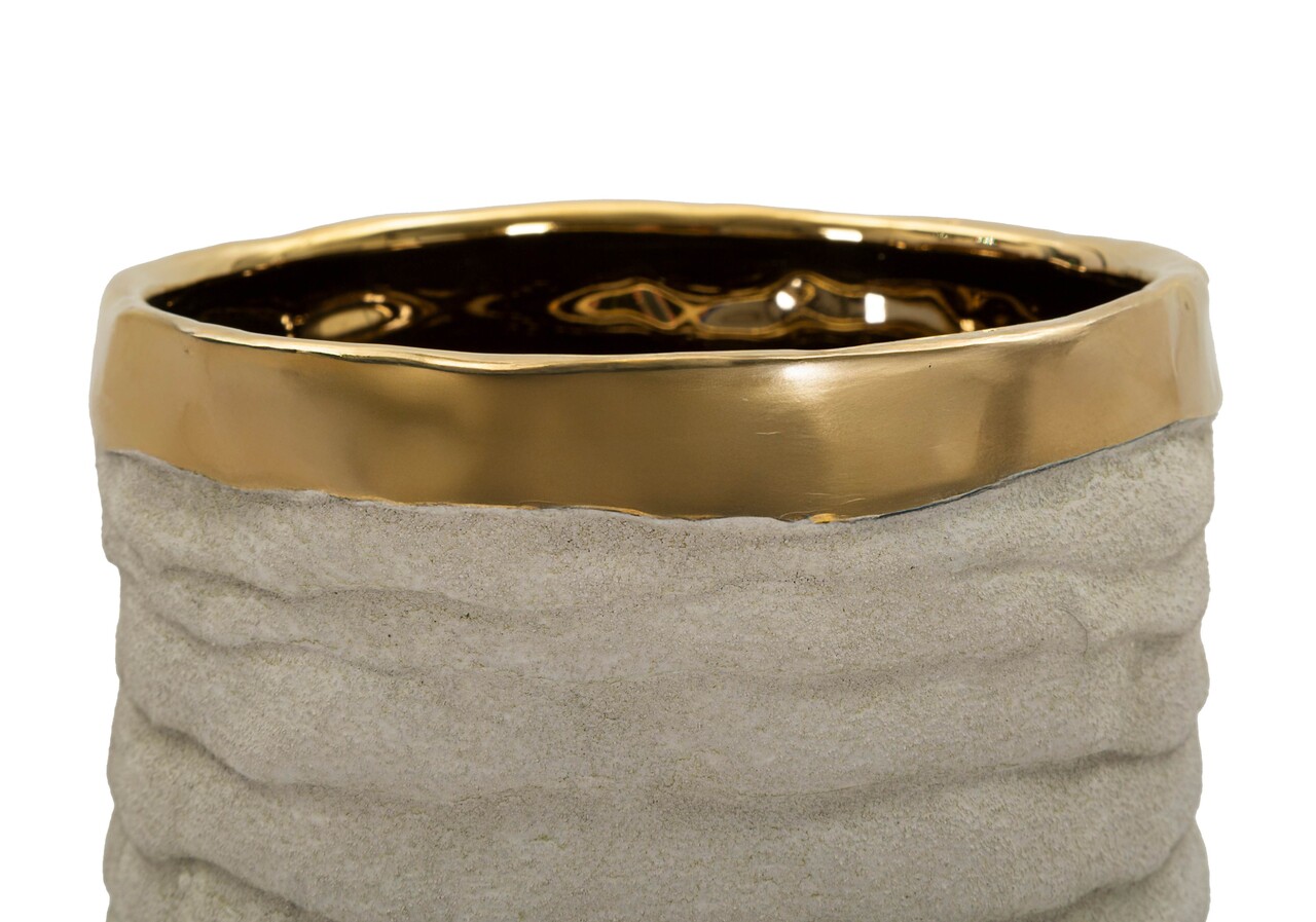 Vaza decorativa, Mauro Ferretti, Lima, 15.5x40 cm, ceramica, gri/auriu - imagine 3
