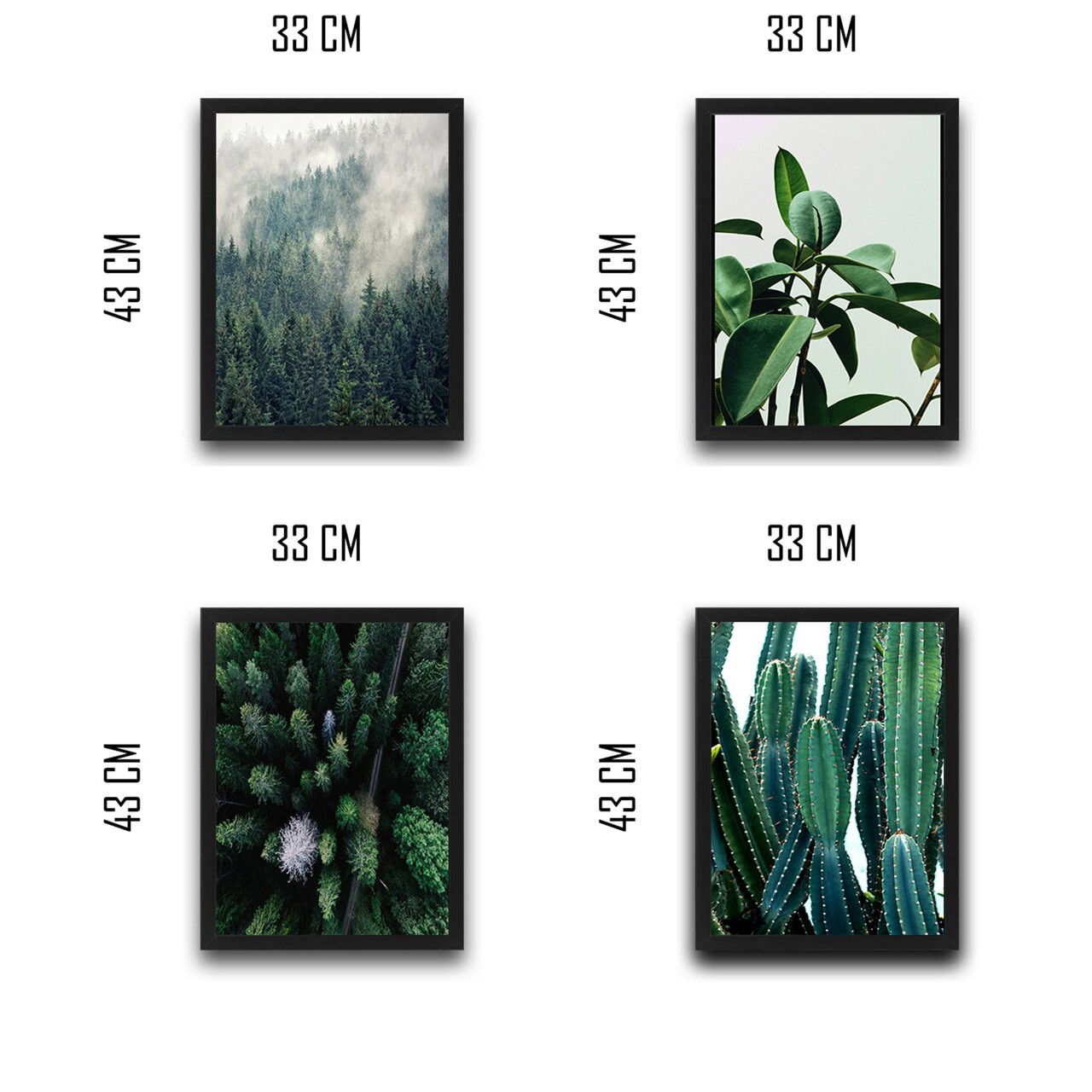 Set 4 tablouri decorative, Green Cactus Set, PAL, Hartie, Multicolor
