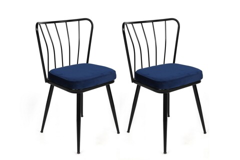 Set scaune 2 piese, Nmobb, Yıldız-944 V2, Metal, Albastru închis / Negru / 