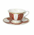 Set 2 cesti cu farfurie pentru ceai, Golden Eye Red, Brandani, D15x7.5 cm, portelan New Bone China