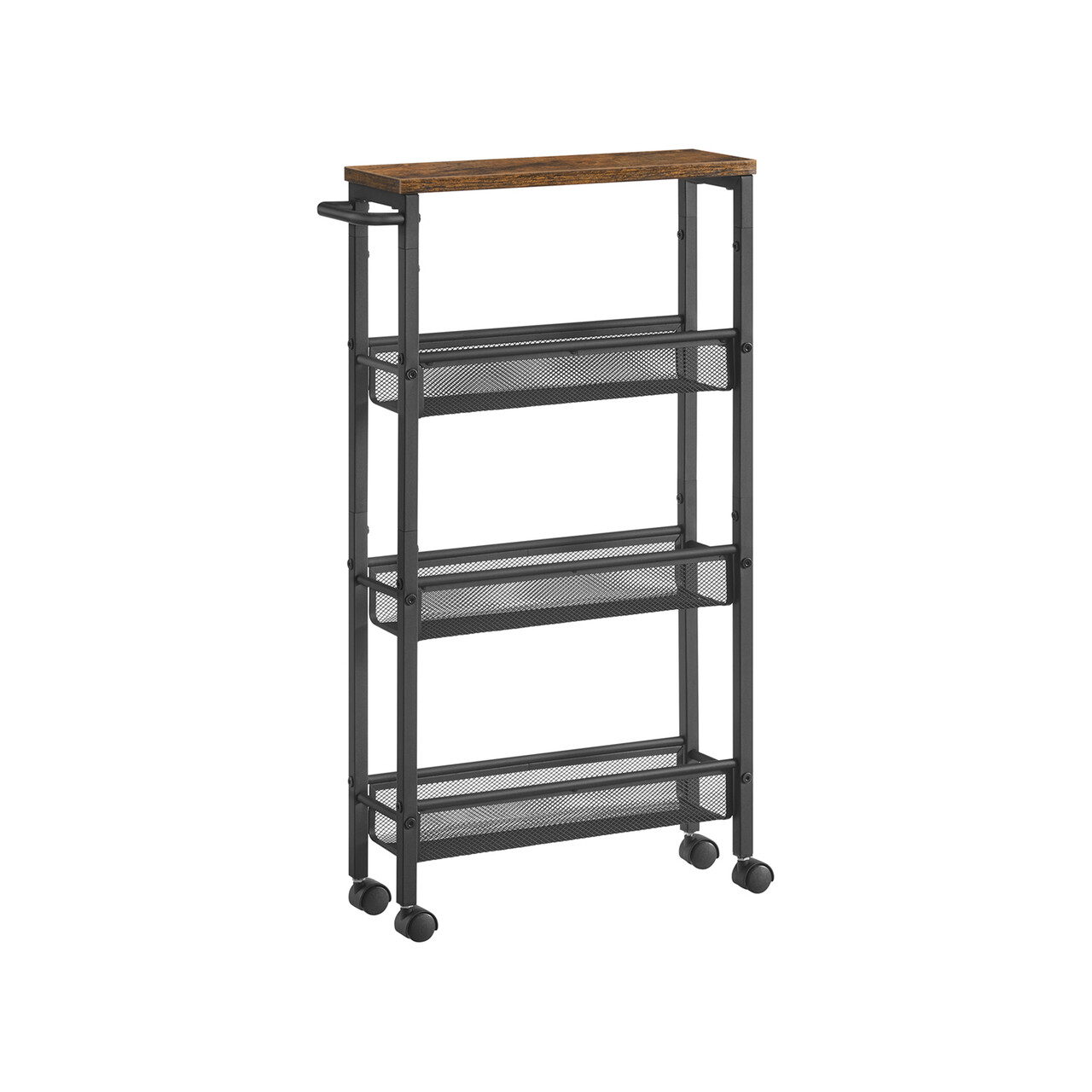 Carucior ingust cu 4 rafturi si roti, Vasagle, 45.4x13x77 cm, PAL/ote, negru - 1 | YEO