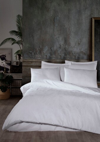 Lenjerie de pat dubla, 6 piese, 200×220 cm, 100% bumbac, Saheser, Ludano, alb 100