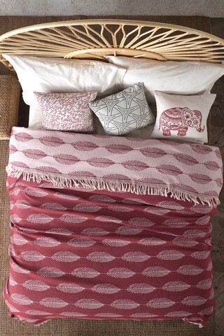 Cuvertura double pique, 220x240 cm, 100% bumbac, yaprak, viaden, rosu claret