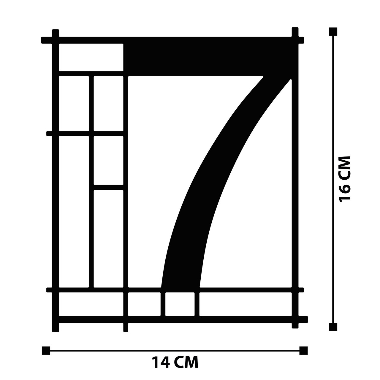 Numar casa pentru poarta/usa Seven, metal, 14 x 16 cm, negru, cifra 7