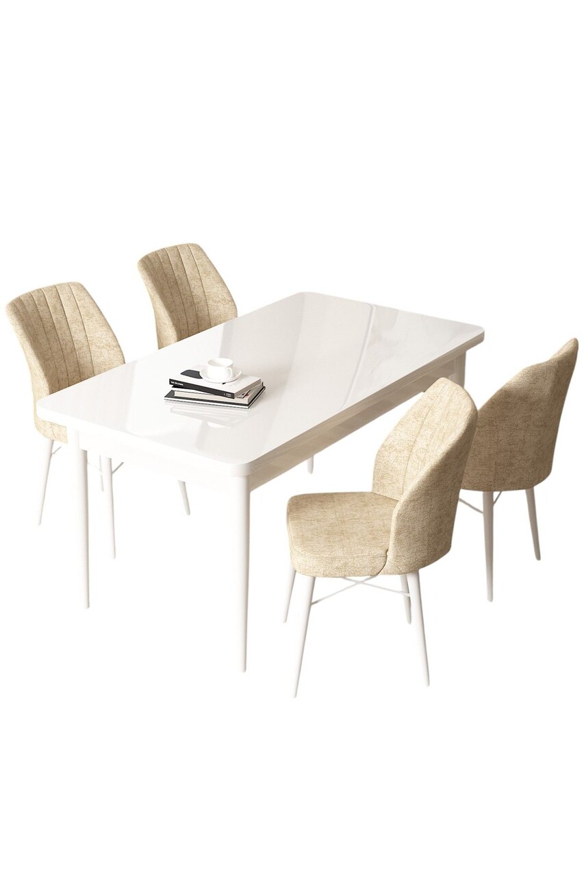 Set masă și scaune (5 bucăți), Hanah Home, Arp, Alb / Crem - view 2