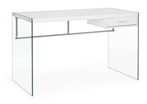 Birou suami, bizzotto, 122 x 60 x 76 cm, otel cromat/sticla temperata/mdf, alb