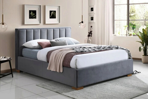 Pat matrimonial tapitat, cu tablie si lada depozitare Marani Velvet, Signal, 160x200 cm, catifea, gri