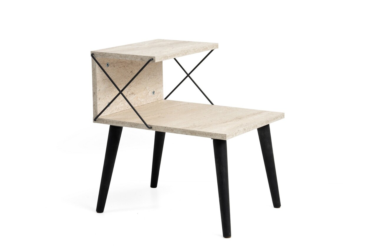 Noptiera, Kalune Design, Cross, Travertin / Negru - 2 | YEO