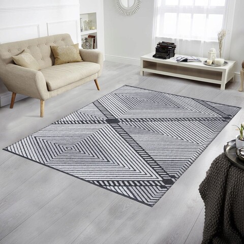 Covor de hol, las monte 3005, 80x150 cm, 60% bumbac;40% fibre acrilice, alb / gri
